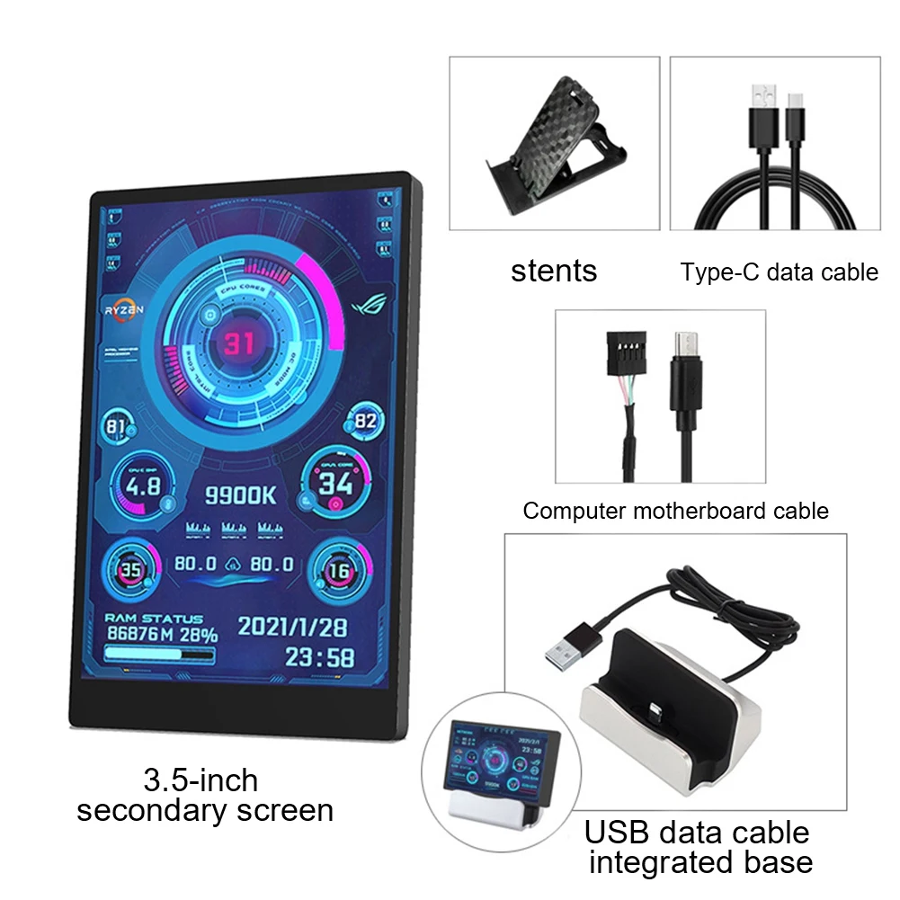 3.5 Inch IPS Computer Small Secondary Screen USB Chassis Secondary Screen Computer Monitoring Display AIDA64