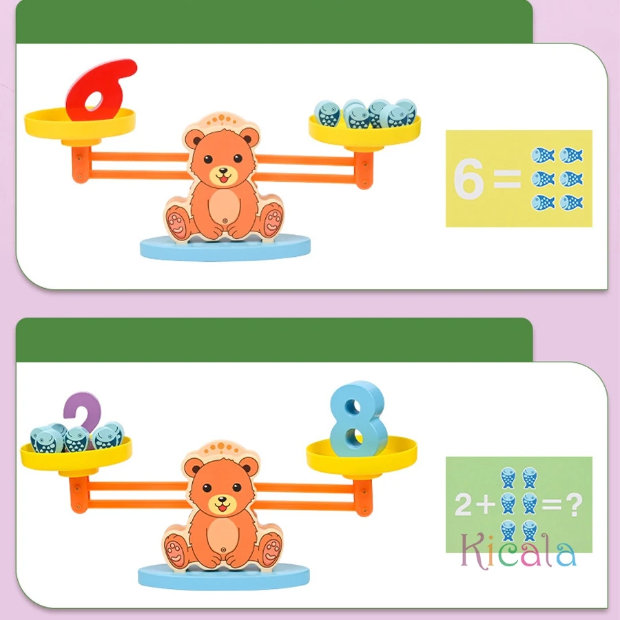 ألعاب الرياضيات الخشبية للأطفال موازين التوازن للأطفال رياض الأطفال مونتيسوري التعليم المبكر وزن ألعاب ألغاز هدية #3