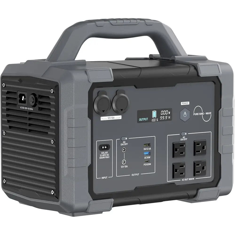 

Portable Power Station 1800W (3600W Surge), 1024Wh LiePO4 r Generator, 1.5H ast Charging Home Battery Backup with 4 AC Outlets,