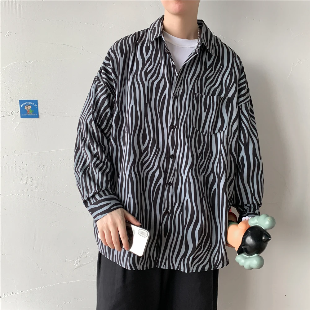 Men's Classic Black and White Striped Shirt Japanese Loose Casual Large Size Couple's Model Lapel Tops Street Trendy Clothing