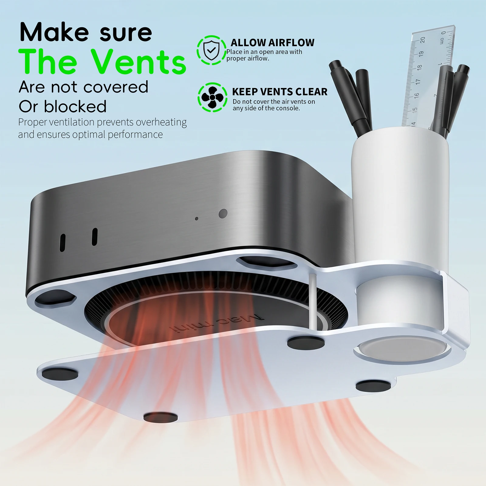 Aluminum Stand for Mac Mini M4 Pro with Pen Holder Cooling Riser Mount