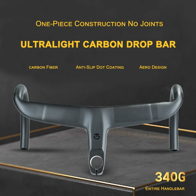 

Hudud HB09 Carbon Aero One-Piece Drop Bar | Anti-Slip Dot Coating | 360 to 440 | Reach 80 Drop 125mm | Angle 10°
