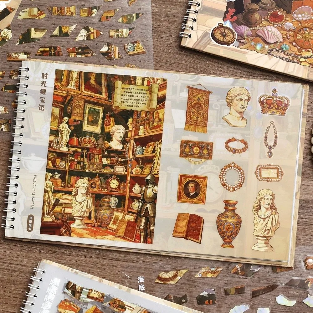 Treasure Hunt Theme Landscape Sticker Book Hidden Scene Design PET Puzzle Sticker Book 3D Effect 6 Scene Maps 3D Sticker Book