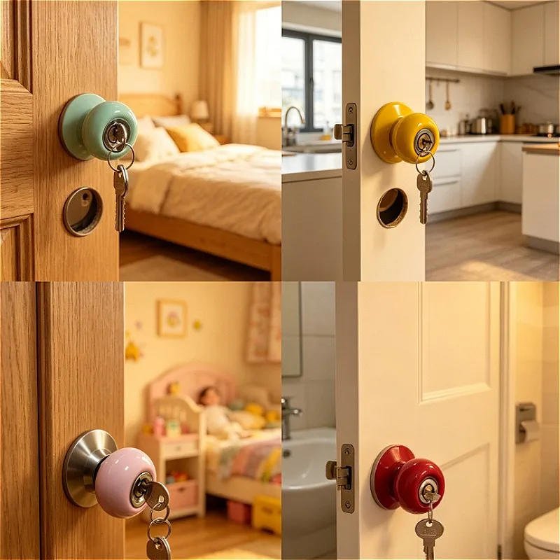 Ceramic universal wooden door lock European-style pastoral pure copper lock core indoor room door lockset