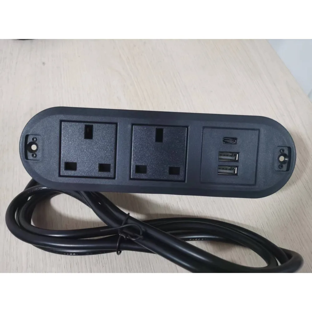 Table Hidden Power Socket EU/UK/US/AU 3 Outlet 2 USB Type C Embedded Power Bedside Socket Table Row Office Desktop 10A 110V 220V