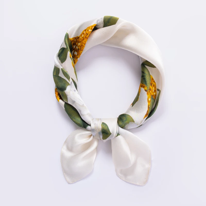 

Шелковый платок из 100% натурального шелка, женский, с цветочным принтом, маленький, из натурального шелка, бандана, платок для волос, роскошный платок на шею, чистый шелковый платок для головы, 53 см