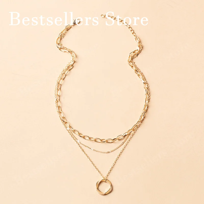 Women's Multi-Layer Round Pendant Necklace, Charm Gift