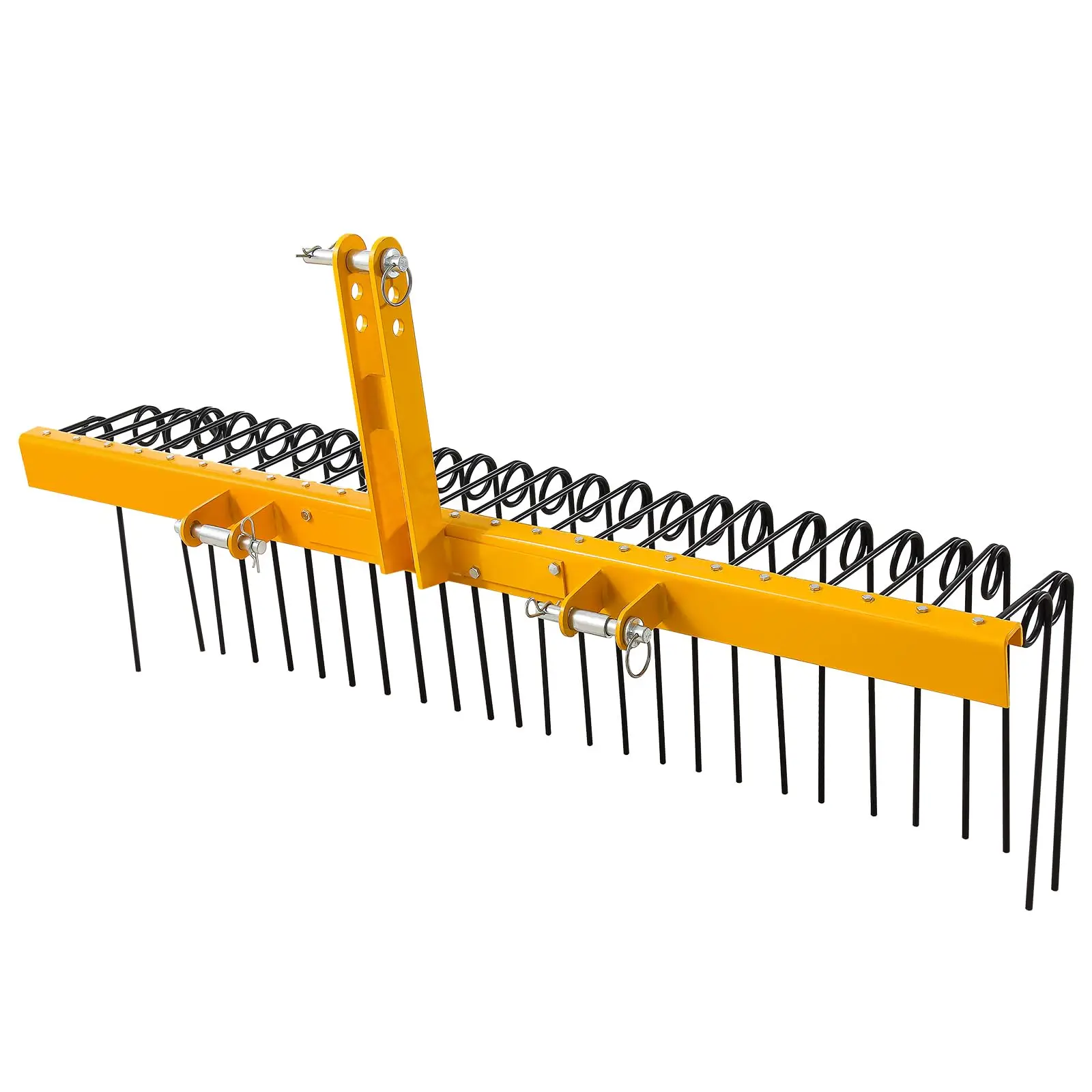5FT Pine Straw Rake, 26 Coil Spring Tines Durable Coated Steel Tow Behind Landscape Rake with 3 Point Hitch Receiver Attachment