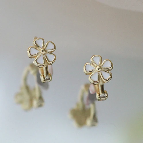 

Настоящее серебро 925 пробы, 14-каратное золото, эмаль, серьги-кольца с цветком для очаровательных женщин, минималистичные ювелирные изделия, милые аксессуары для растений