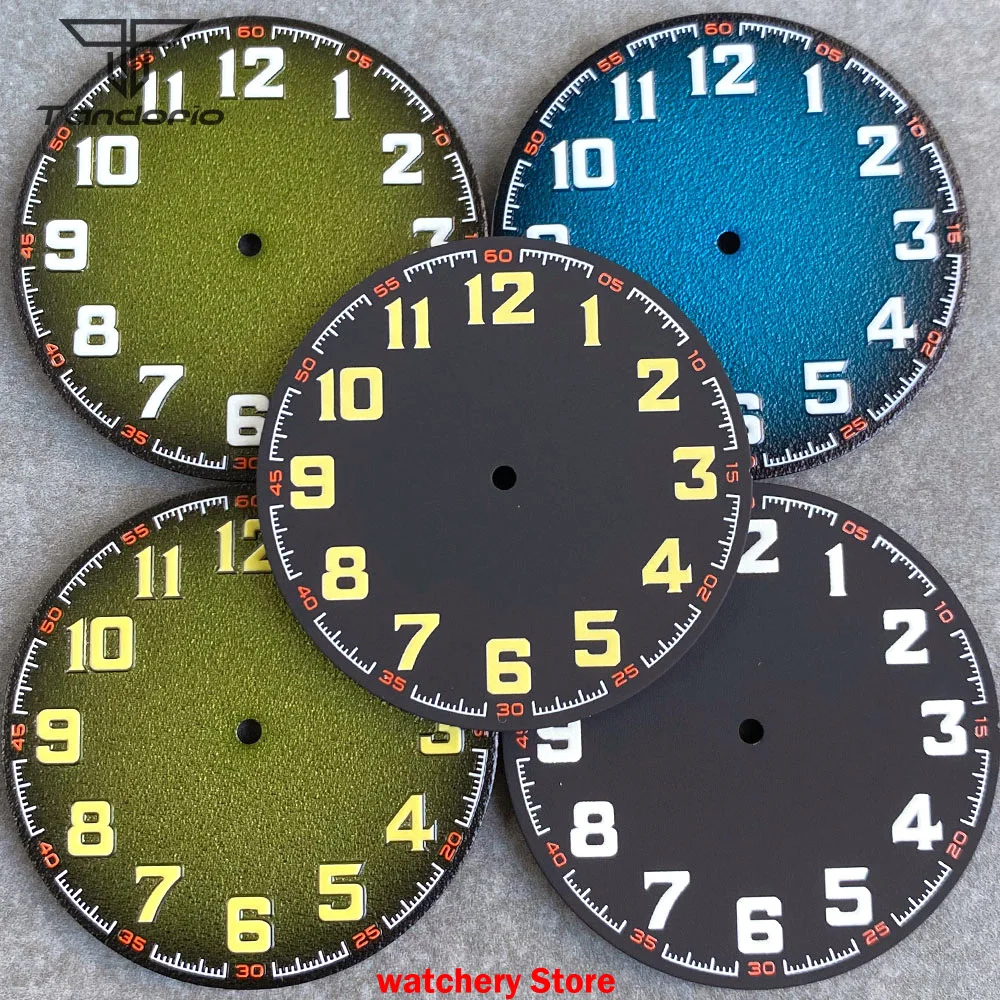 40.5mm Green Black Watch Dial Face Yellow Hand Luminous Pilot Style Fit NH35 NH36 ETA 2824 PT5000 Automatic Movement Watch Parts