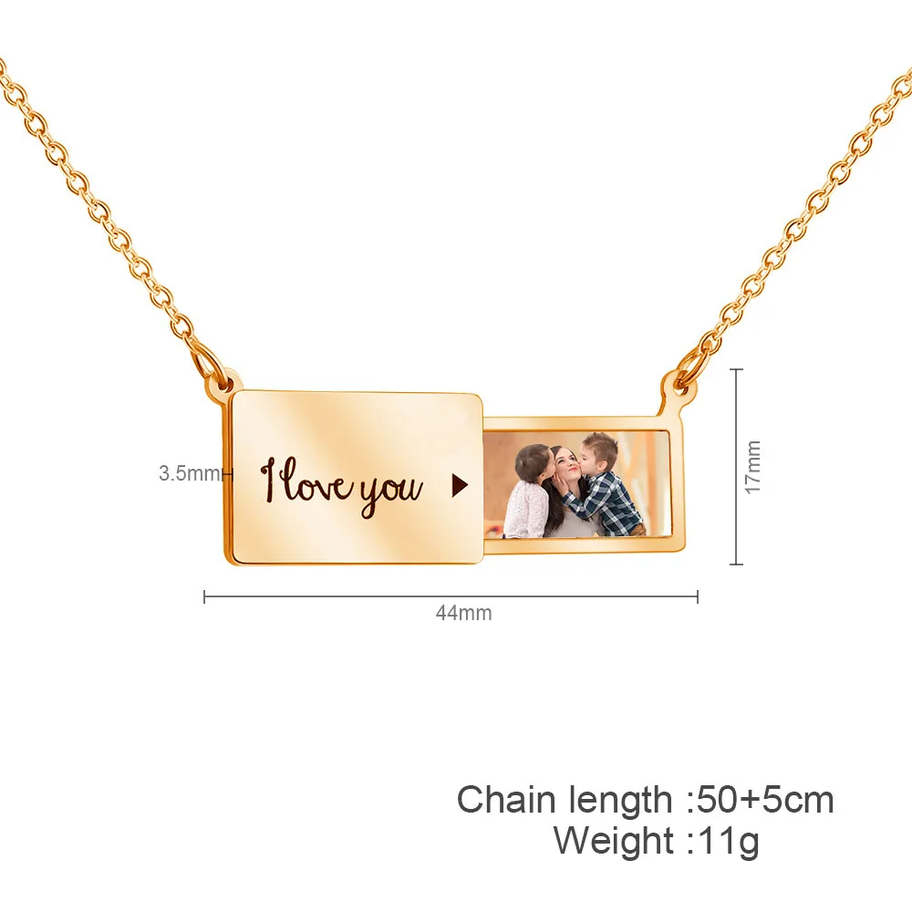 LeeChee Envelope Custom Photo Personalized Pendant Necklace With I Love You Statements Words Stainless Steel Anniversary Gift