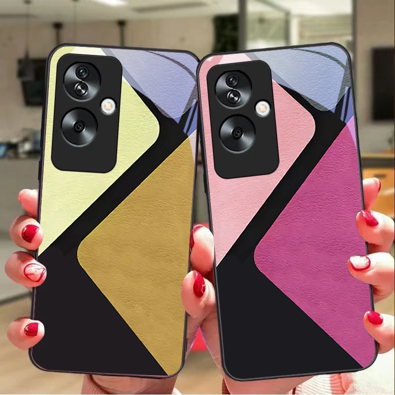 Splicing color blocks For Oppo A79 5G 58 78 74 60 4G Reno 11F Realme GT 6 11 Note 50 10 C55 X2 Tempered glass black phone case