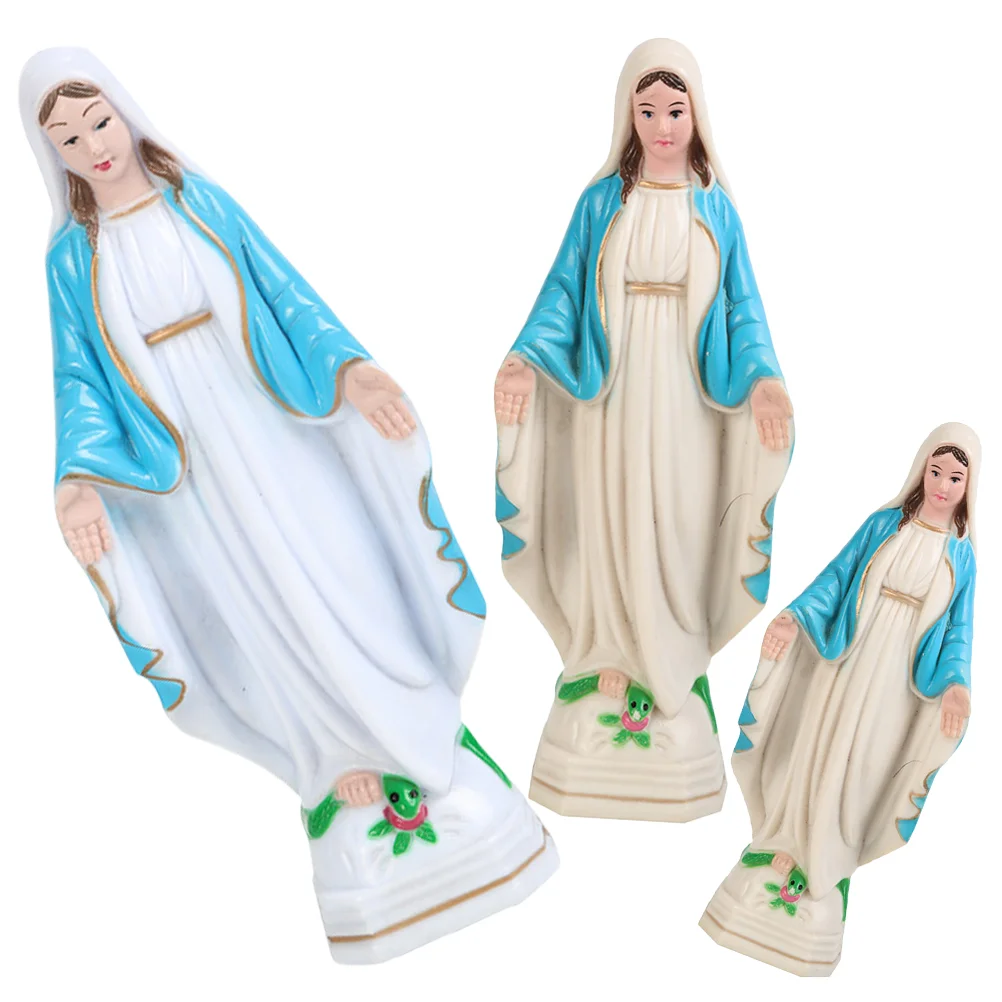 

3 Pcs Creative Statue Resin Virgin Mary Figurine Accessories Sculpture Religious Decor