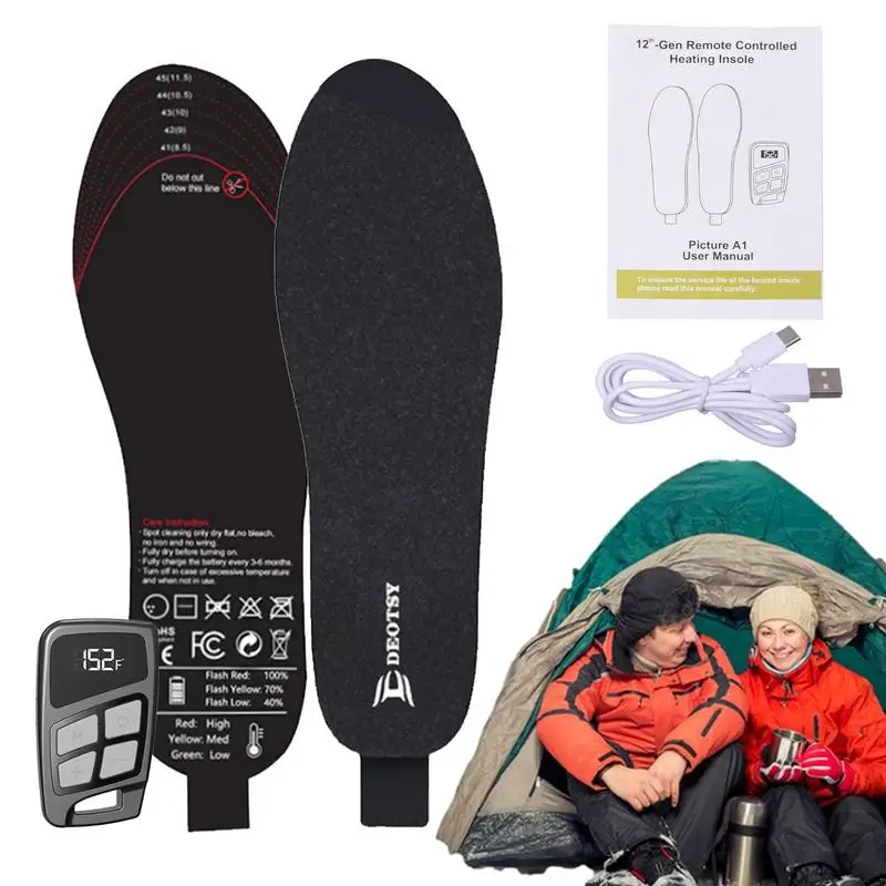 Winter warm foot insoles with 3 Temperature Settings and Remote 3500mAh Battery Rechargeable Fast Heating Electric Insoles