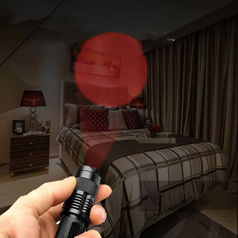 Mini Adjustable Zoom SK68 Red Light LED Flashlight Red Hunting Tactical Torch Zoomable Torch for Astronomy Hotel Camera Detector