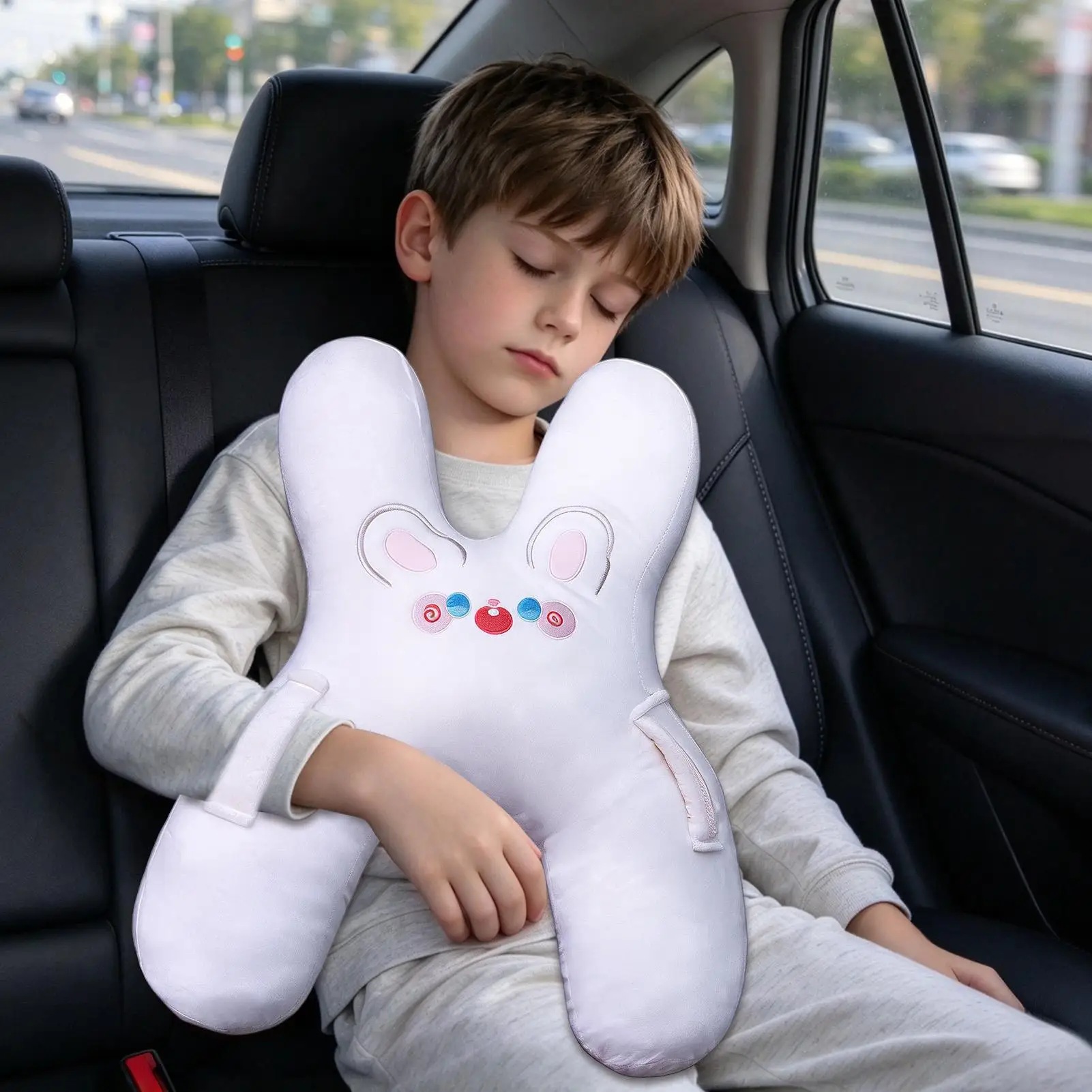 Car Seat Pillow For Kids H-Shaped Plush Animal-Themed Cushion Car Seat Head Support Pillow For Children Boys Family Outings Long
