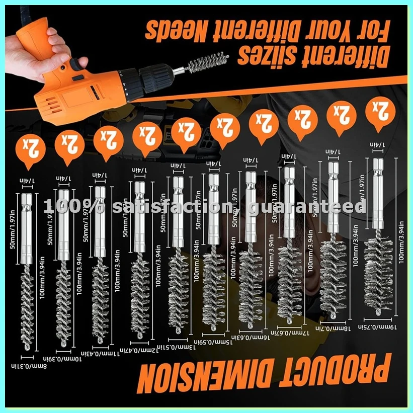 20pcs Wire Bore Brush Set with,Wire Brush for Drill,with 1/4 Hexagonal Handle,for Electric Drill,RustProof Cleaning Hole-ABFB