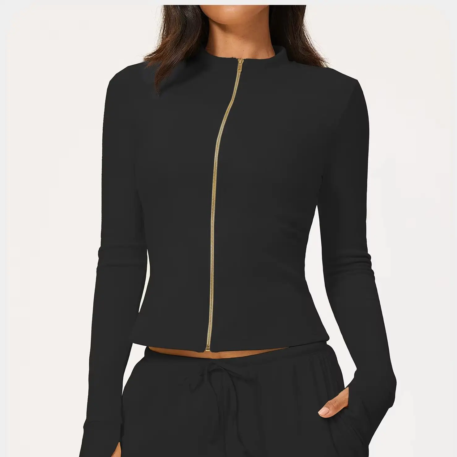 Solid Color Yoga Jacket High Elasticity Stand Up Collar Zipper Fitness Jacket Outdoor Running Training Sports Jacket 2026 New