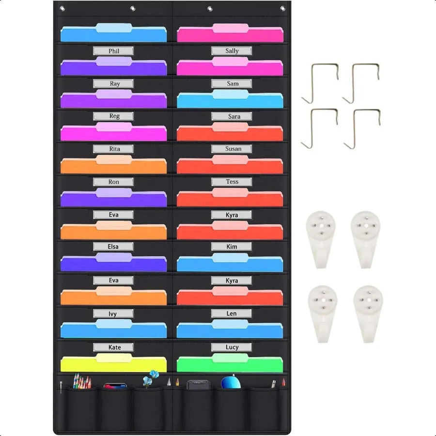 

Hanging File Holder Organizer Rack 20+6 Pocket File Folder Wall Mounted Heavy Duty 4 Hooks Storage Mail Letter Key Holder Docum