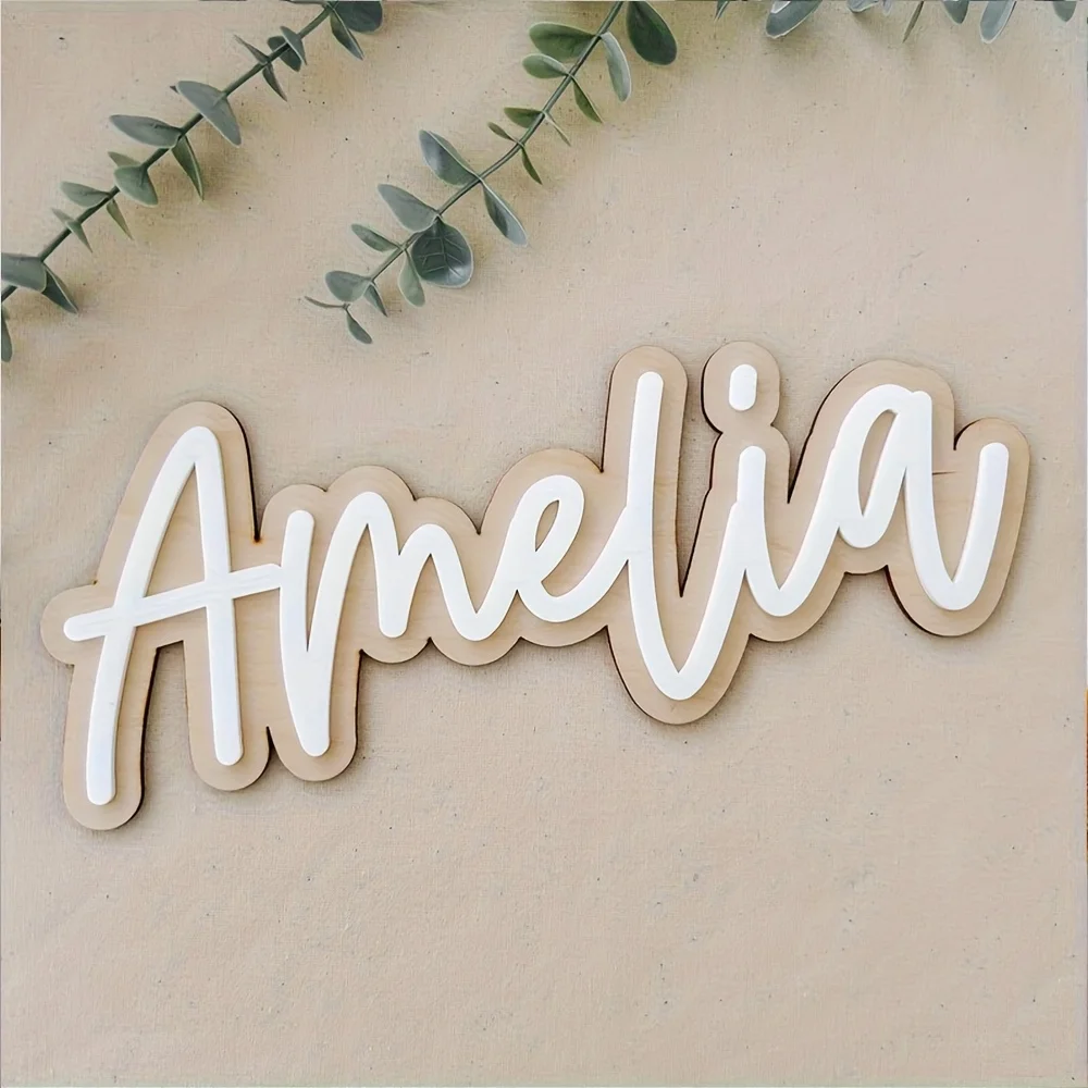 Personalized Double-Layered Wooden Name Plaque - Customizable Wall Decor with Pink Lettering, Battery-Free, Perfect for Birthday view 5