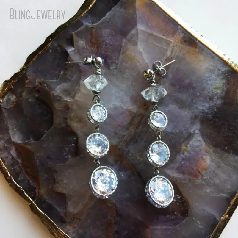 Herkimer Quartz Crystal Rivoli Rhinestone Drop Dangle Korean Earring Stainless Steel Post Women Witch Boho Statement Jewelry