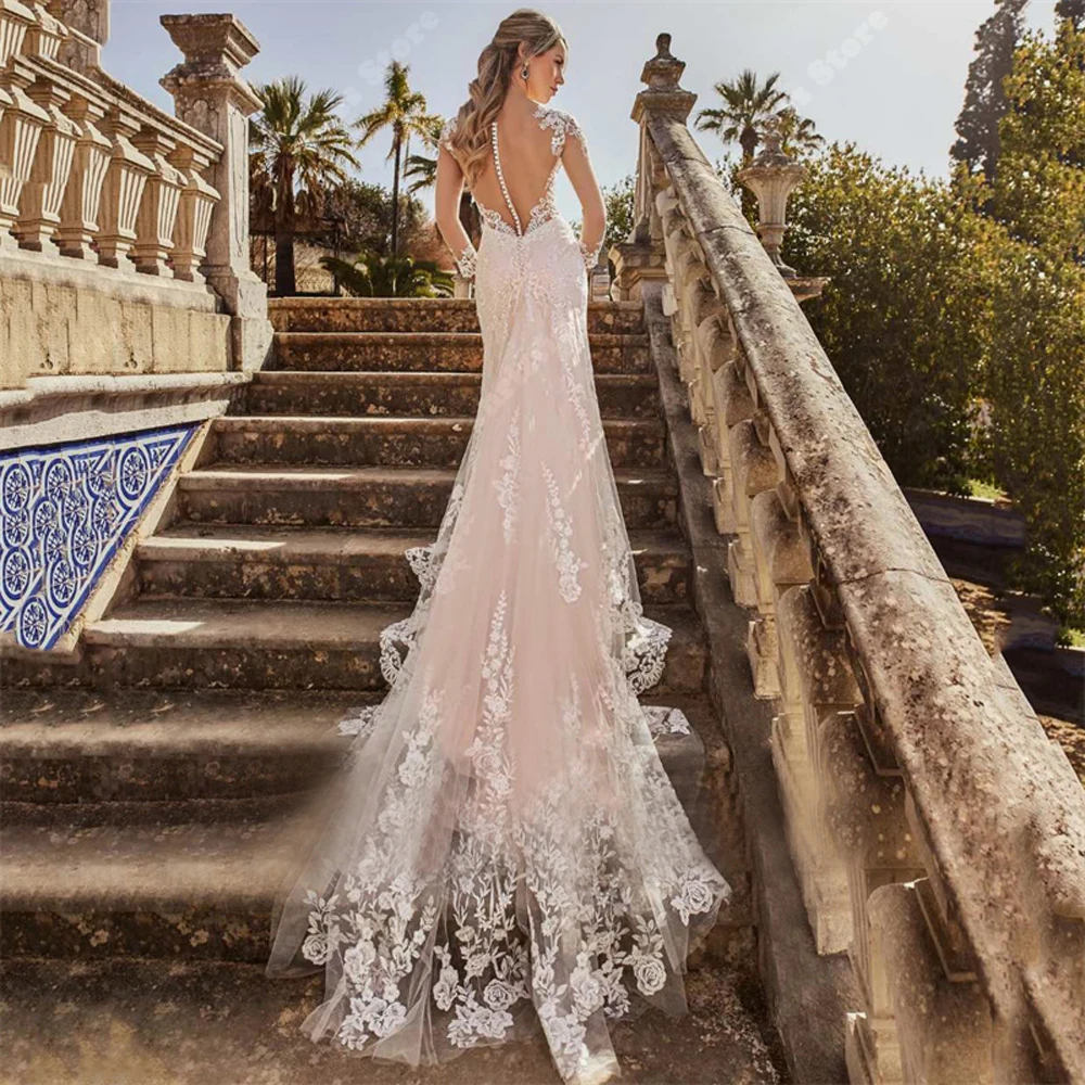 Vestidos De novia elegantes De encaje con corte en A, Vestidos De novia estampados hasta la fregona, apliques modernos, tul, sirena