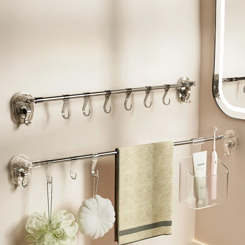 

Home Storage Bathroom Towel Rack Punch-free Retractable Wall-mounted Suction Cup Towel Bath Towel Hanging Rod