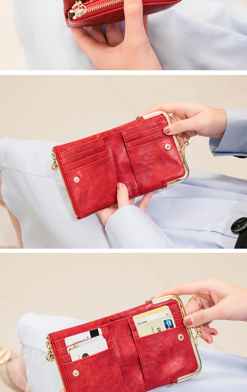 Miyin Damen Geldbörse kleine RFID Damen kompakte Bifold Leder Vintage Geldbörse mit Reiß verschluss und Kuss schloss – Detail 13