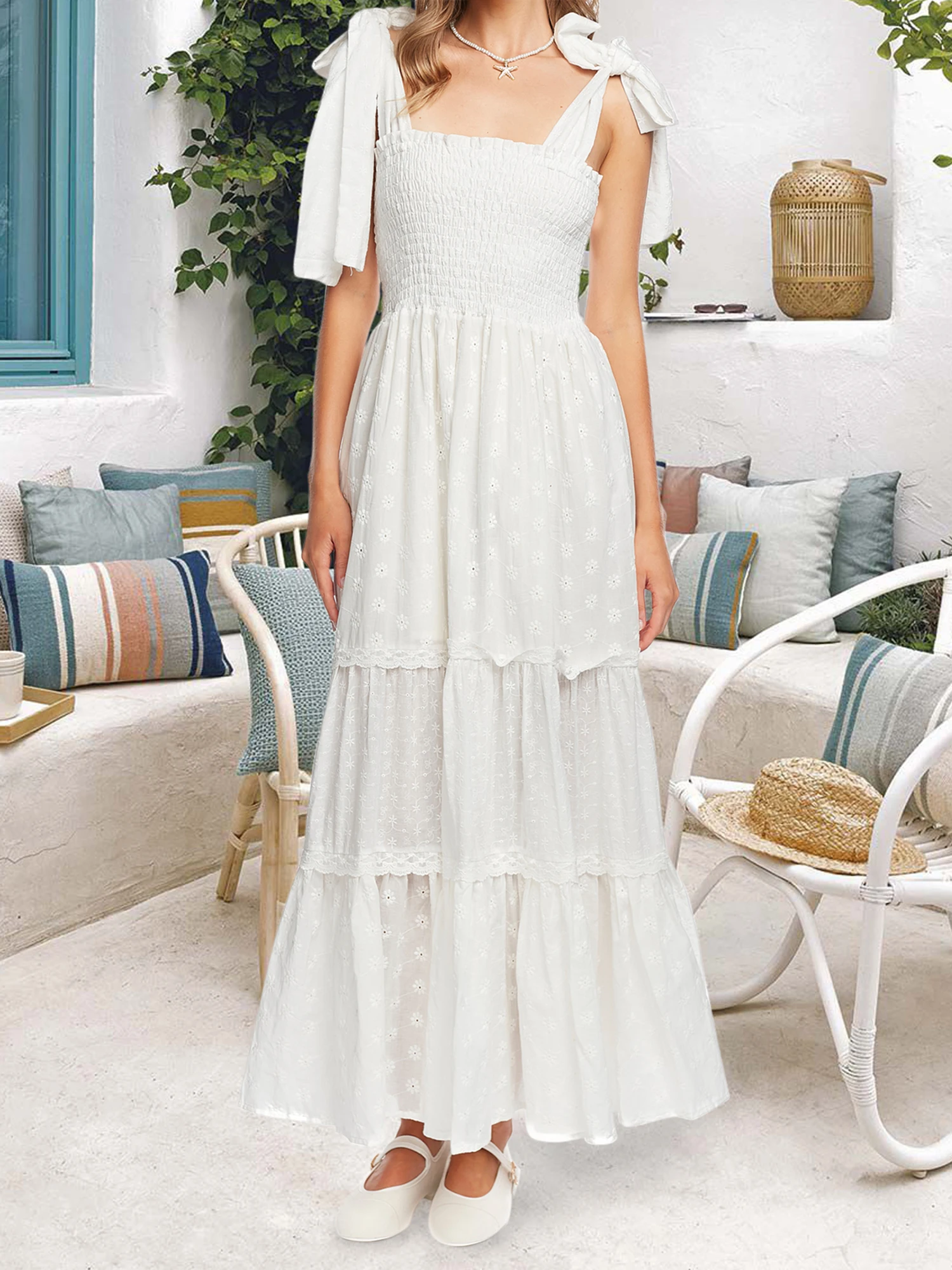 Women s Ruffle Sleeve Maxi Dress with V-Neckline and Floral Print Summer Boho Long Dress Beach Vacation Dress