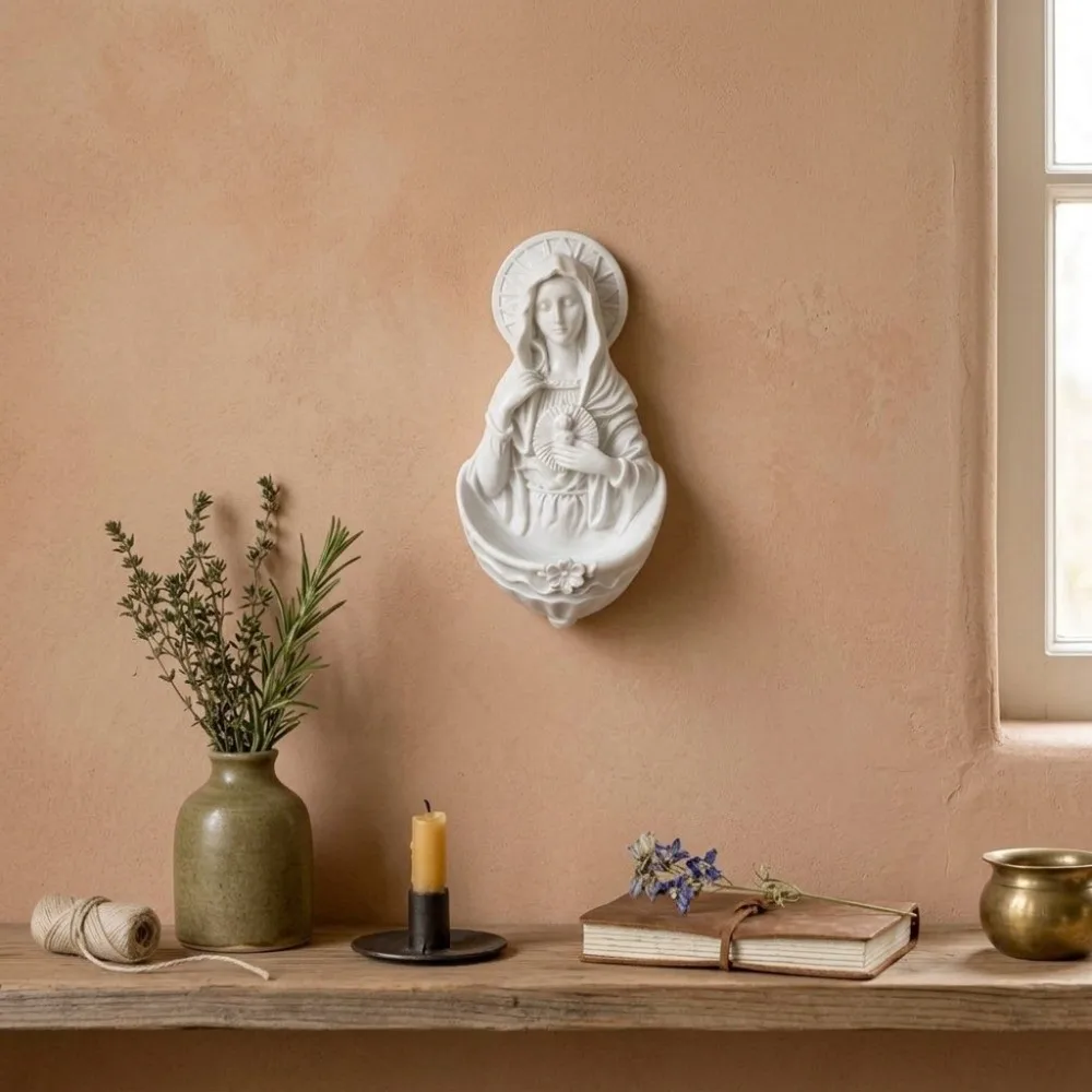 Decorative Mother Virgin Mary Figurine Wall-mounted Religious Prayer Rosary Holder Nordic Style Storage Rack