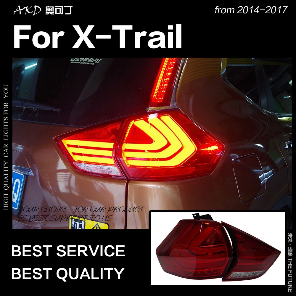 AKD Tail Lamp For Nissan X-trail Tail Lights 2014-2017 Rouge LED Bulb Assembly Upgrade Dynamic Signal Auto Accessories