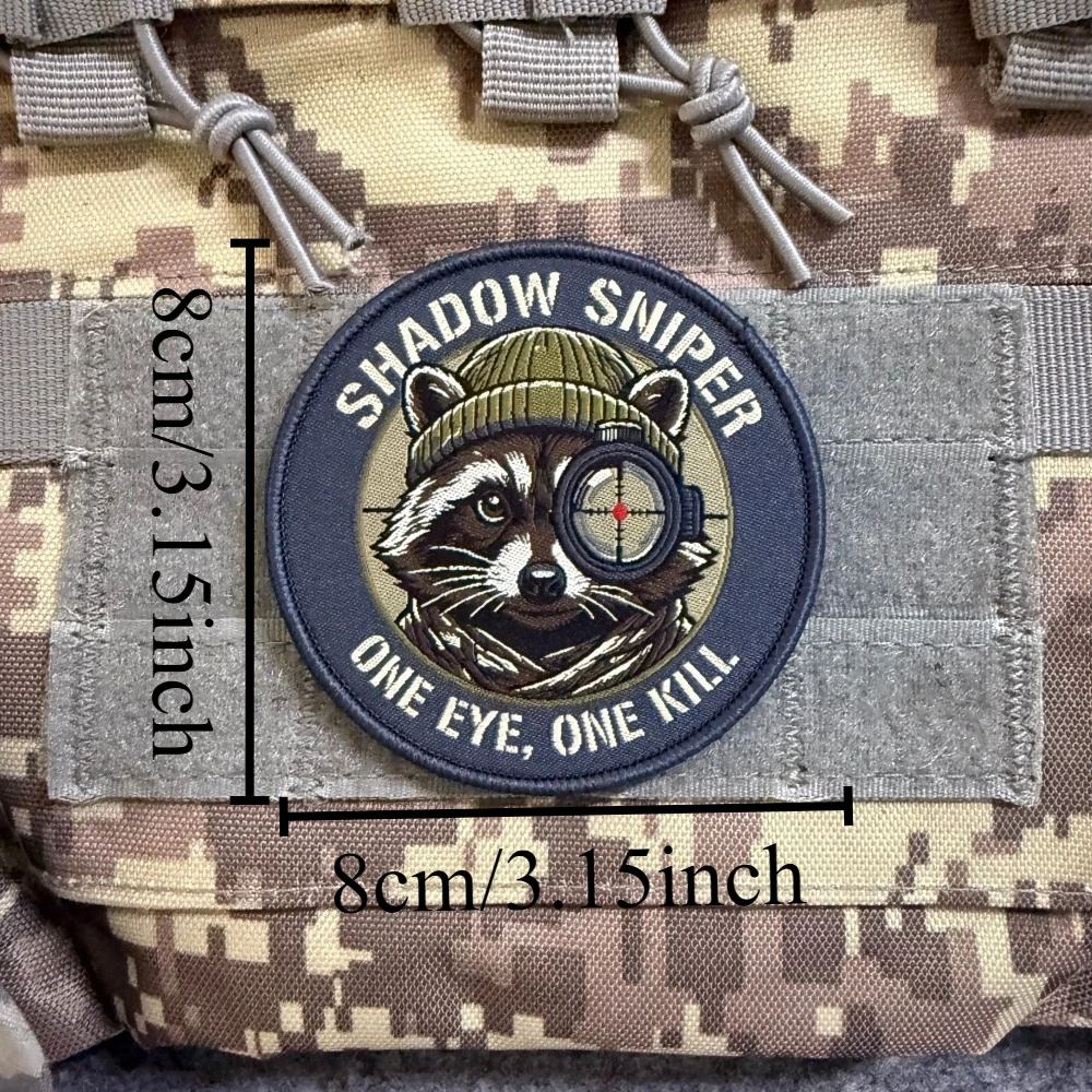 Raccoon Morale Tactical Patch Shadow Sniper Badge One Eye One Kill Patches Trash Animal Soldier Gear Hook & Loop for Backpack