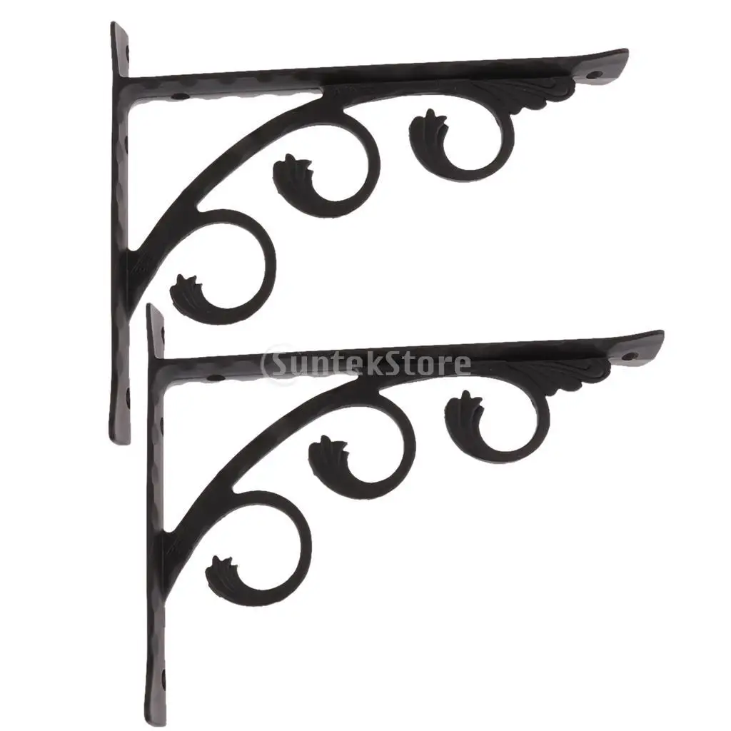 2pcs Anti-Rust Shelf Bracket L Shaped Corner Shelves Holder Support, Wall Mounted, 3 Sizes for Choice - Black, 25x20cm