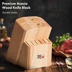 TURWHO Knife Stand Acacia Solid Wood For 15PCS Kitchen Knives Set Scissors Sharpening Rod Holder Knife Block Shelf Storage Tools