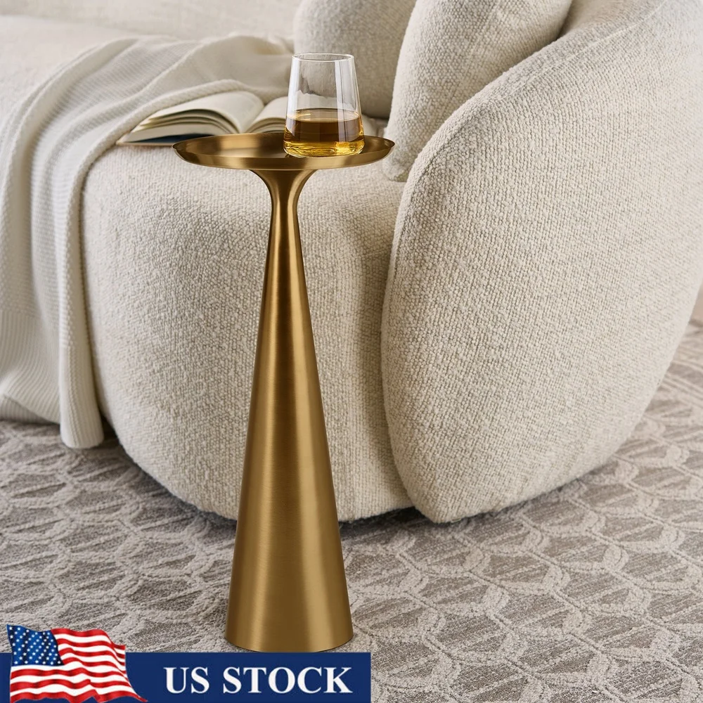 

Elegant 24 Inch Gold Drink Table Round Metal Accent Table Living Room Indoor Decor Fully Assembled Stain Resistant Stylish Home