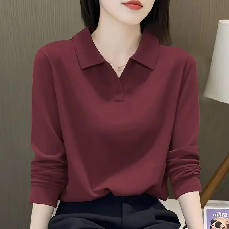 Long Sleeve  Shirt Women's Casual Fashion Loose Artistic Turn-down Collar T-shirt Simple Style Spring Autumn New Model