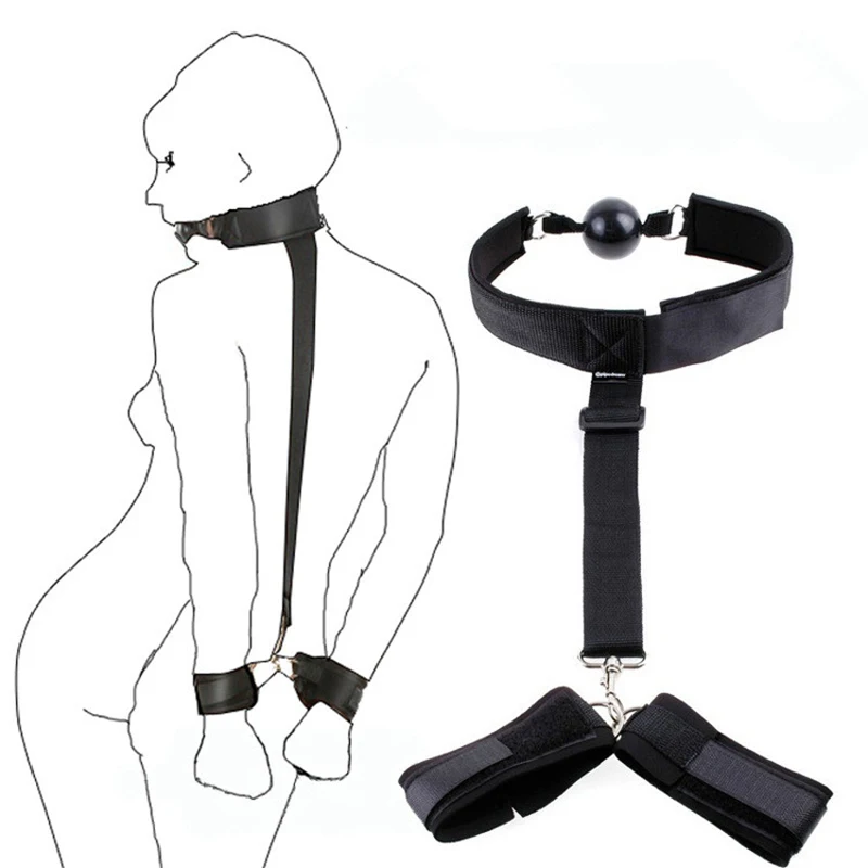 No Vibrator Couples Bdsm Bondage Set Restraint Adult Game Handcuff Neck Collar Wrist Mouth Gag Strap Fetish SM Sex Toy For Woman