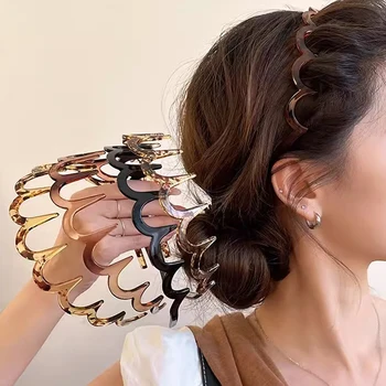 Peineta coreana para mujer, diadema de plástico en forma de U, aros para el cabello con dientes fijos, bandas para el cabello superiores esponjosas antideslizantes, accesorios para el cabello