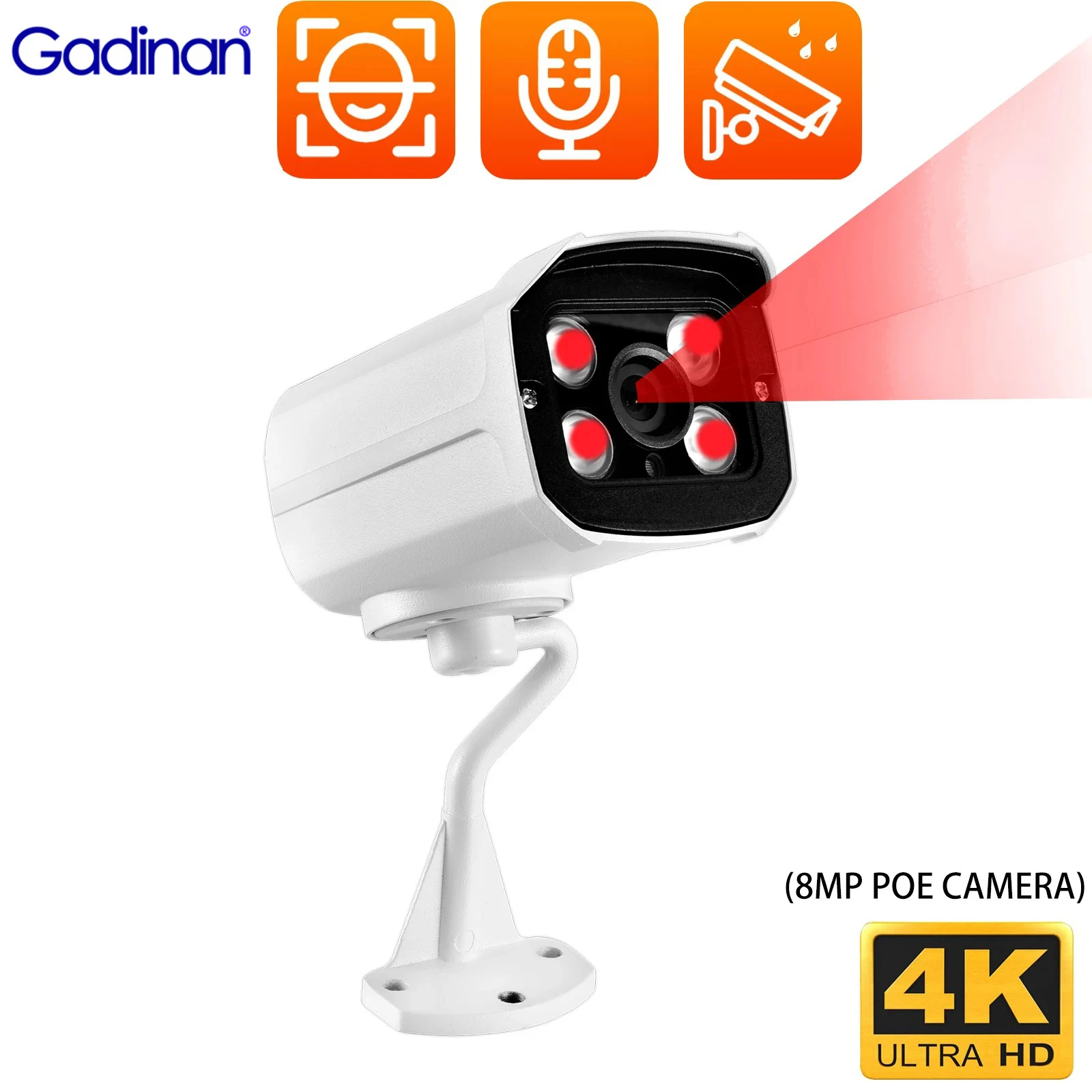 Gadinan 4k POE IP Camera 8MP 5MP Outdoor Waterproof Infrared Ultra Clear Night Vision Security Protection Face Detection XMEye