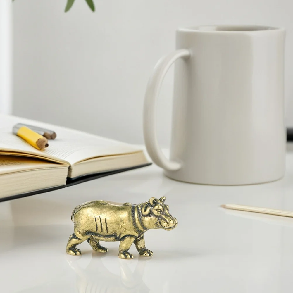 

Solid Brass Hippopotamus Ornament Vintage Finish Realistic Hippo Sculpture Tea Pet Home Office Decorative Table Ornament