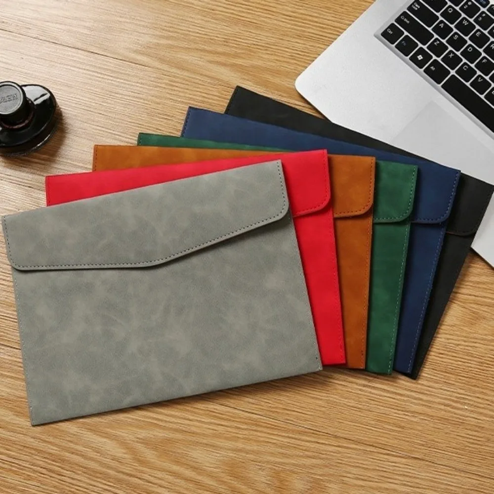 Portable Faux Leather Document Pouch A5 Magnetic Snap File Folder Business Contract Holder School Supplies