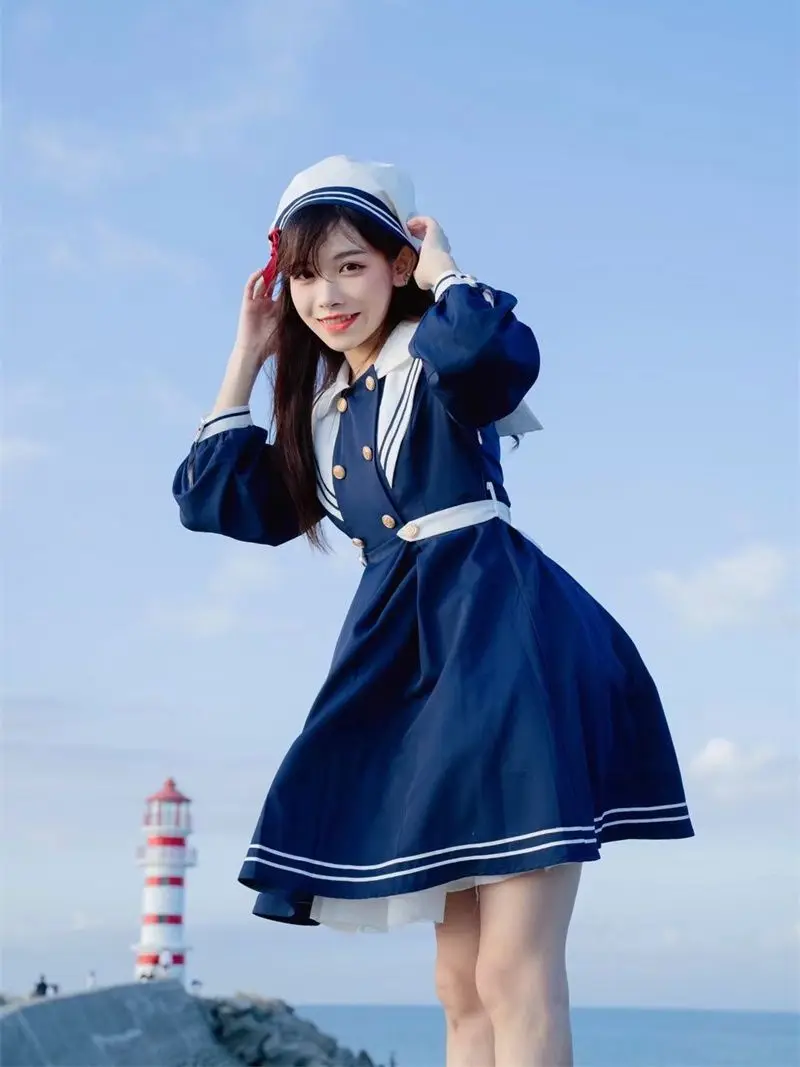 

Japan Soft Sister Cute Lolita Dress Women Sweet Puff Sleeve Slim Student Dresses Party Retro Girls Bow Collar Vestidos