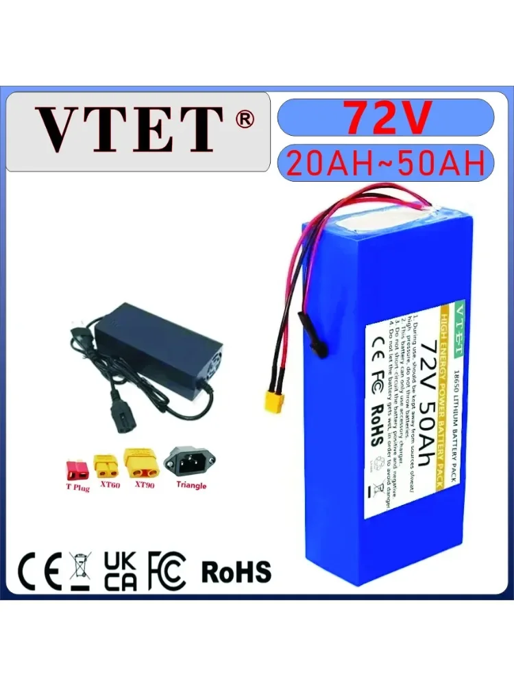 AliExpress VTET 2025 DIY72V 50Ah 18650 Lithium Battery Pack Bicycle Scooter Motorcycle with BMS 3000W High Power Battery+Free 84V 3A Charger Diy