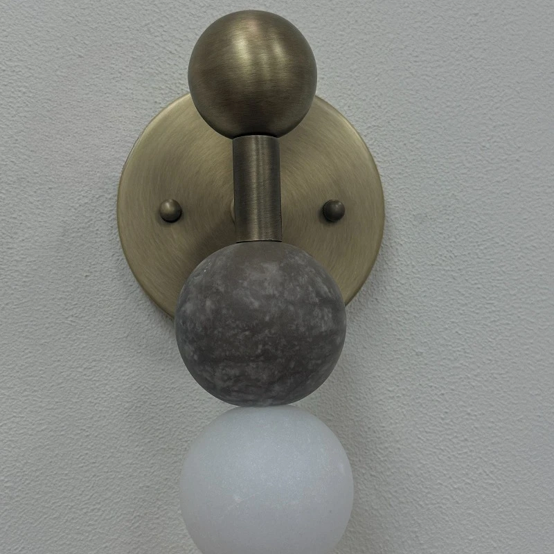 

French Mid-Century Luxury Brass Wall Lamp, Designer Wabi Sabi Spanish Alabaster Wall Light for Living Room & Bedroom