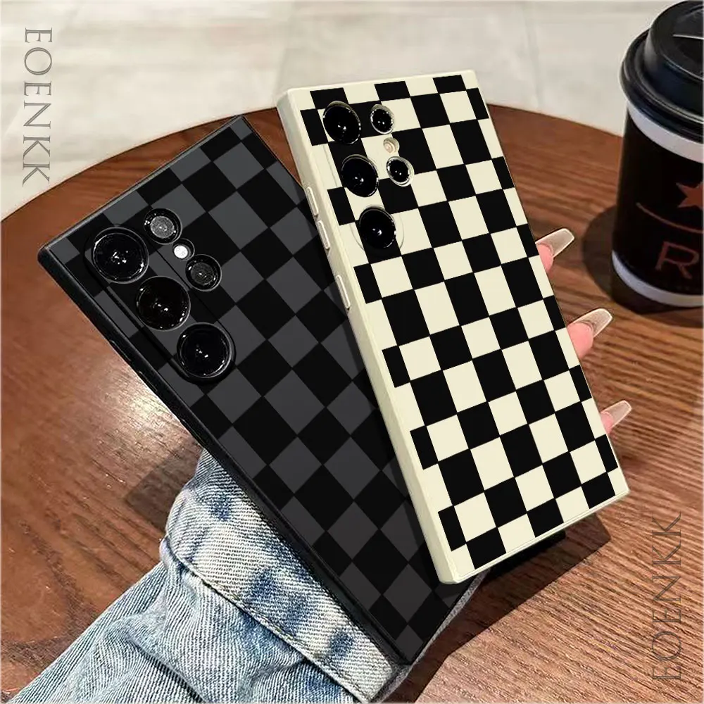 Simple Black Plaid Pattern Phone Case For Samsung Note10 20 Lite Pro Galaxy S25 S24 S23 S22 S21 S20 Ultra FE Plus Silicone Cover