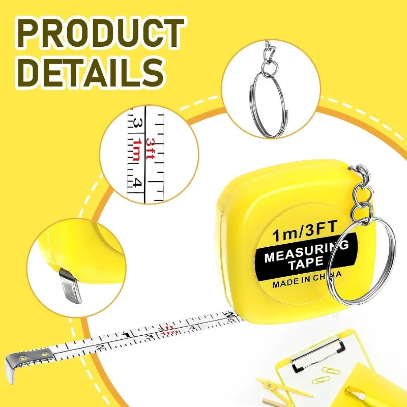 1pc Mini Tape Measure Keychains Functional Small Tape Measures Keychains with Stable Slide Lock Pocket Portable Tape for 1m/3Ft