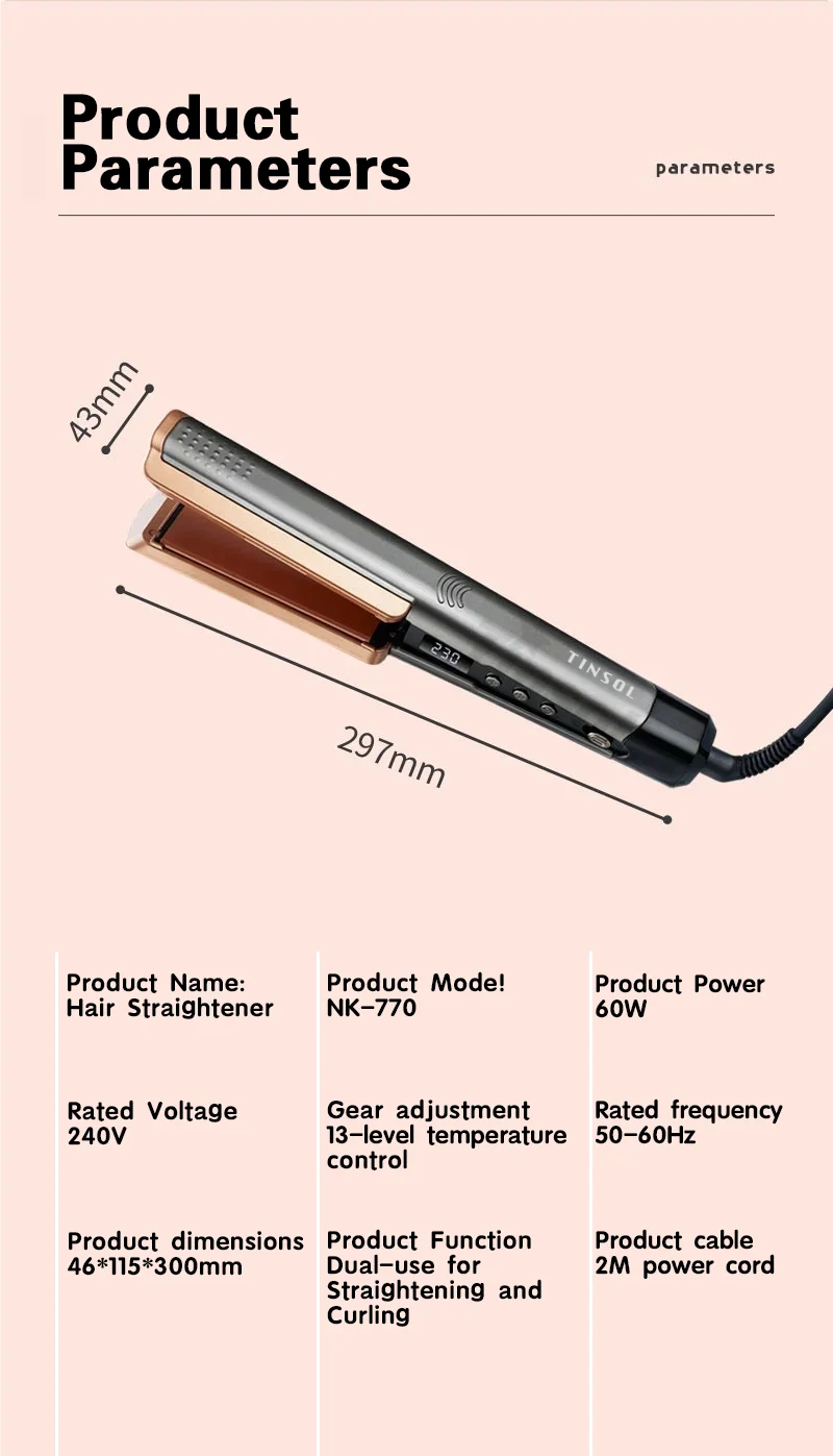 TINSOL 2-in-1 Professioneller Haarglätter Lockenstab, Negativ-Ionen-Conditioner mit LCD-Haarglätter mit breitem Panel – Detail 14