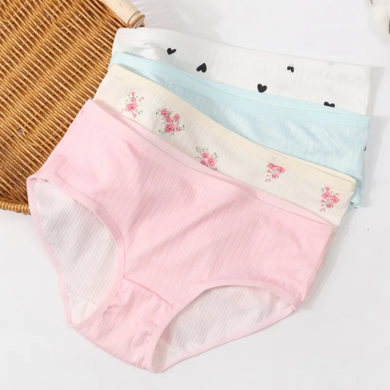 4PCS Cute Print Girls Panties Kids Soft Antibacterial Briefs 3+y Young Children Clothes Thin Breathable Comfort Underwears