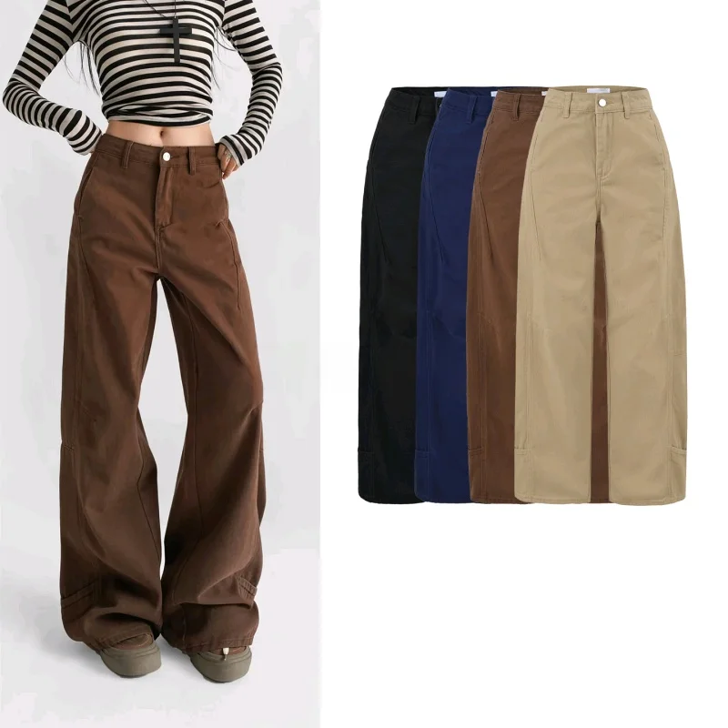 Nuevos pantalones vaqueros de pierna ancha de cintura alta para mujer de invierno hasta el suelo corte recto ropa de trabajo holgada pantalones casuales Vintage Sle