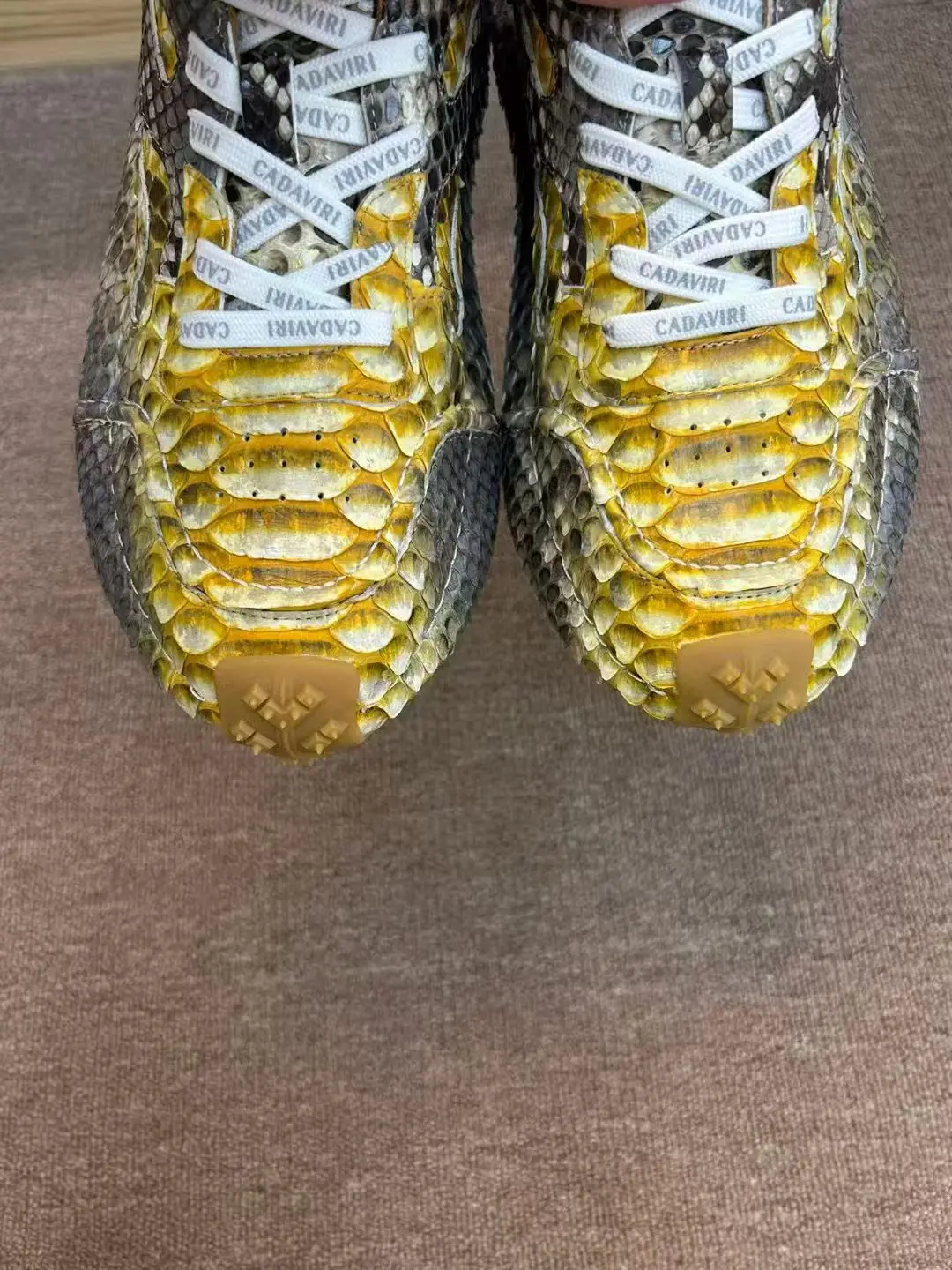 حذاء رجالي أصلي 100% من جلد الثعبان الحقيقي، حذاء رياضي رجالي عالي الجودة من جلد الثعبان باللون الذهبي والأصفر مع بطانة بقرة #4